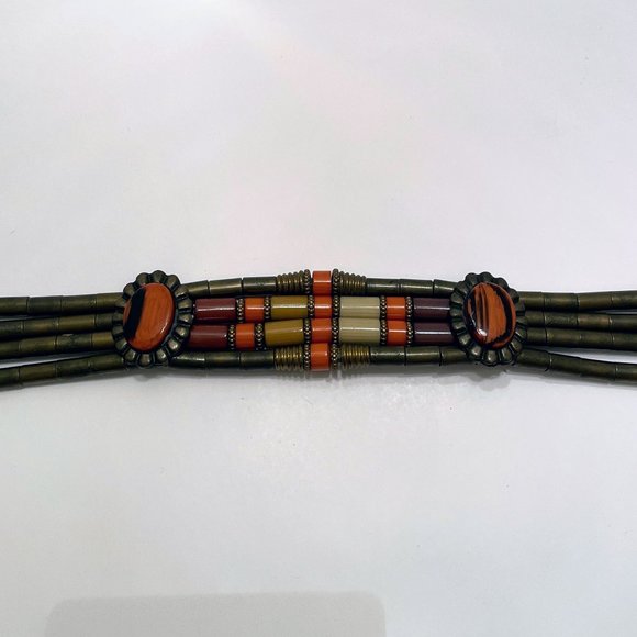 Vintage 80s G Gagliano of Florence Italy Tubular Brass & Galalith Tube Bead Belt main image 6